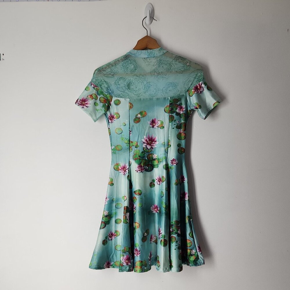 BlackMilk Sanity Check Sheer Splice Dress Fit Flare floral water lily zs S New - Picture 2 of 14